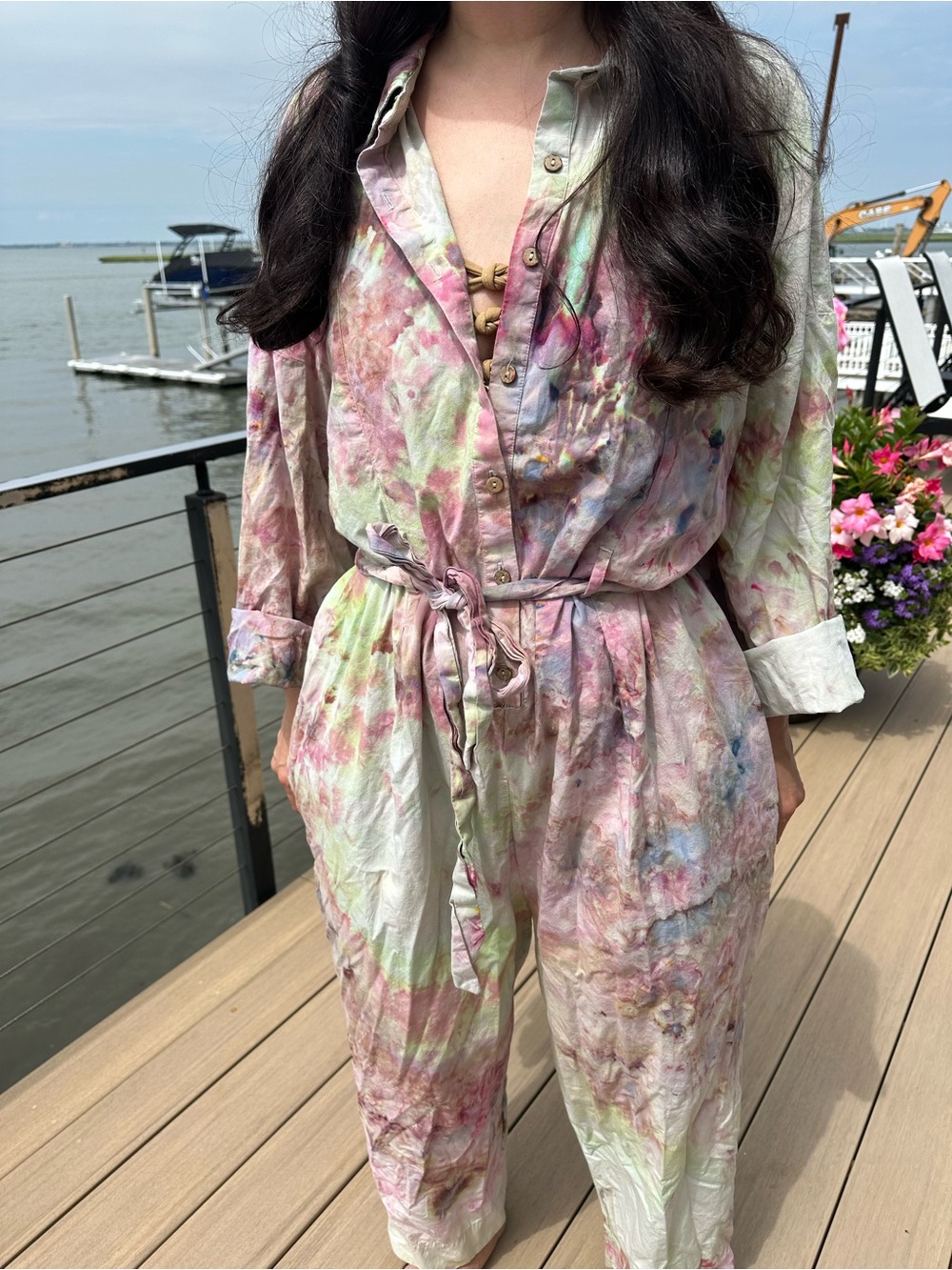 Free People Pastel Tie-Dye Button-Up Jumpsuit